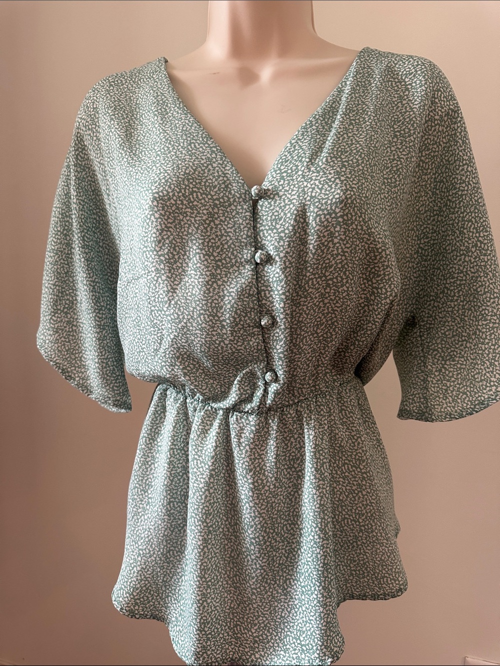 Sienna Sky Sage Green Button-Front Peplum Blouse